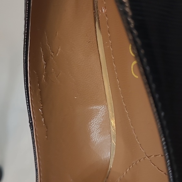 JRenee Black Braidy Crinkle Patent Leather Dress Pumps Size 7M Gold Accent Heel - Picture 6 of 10